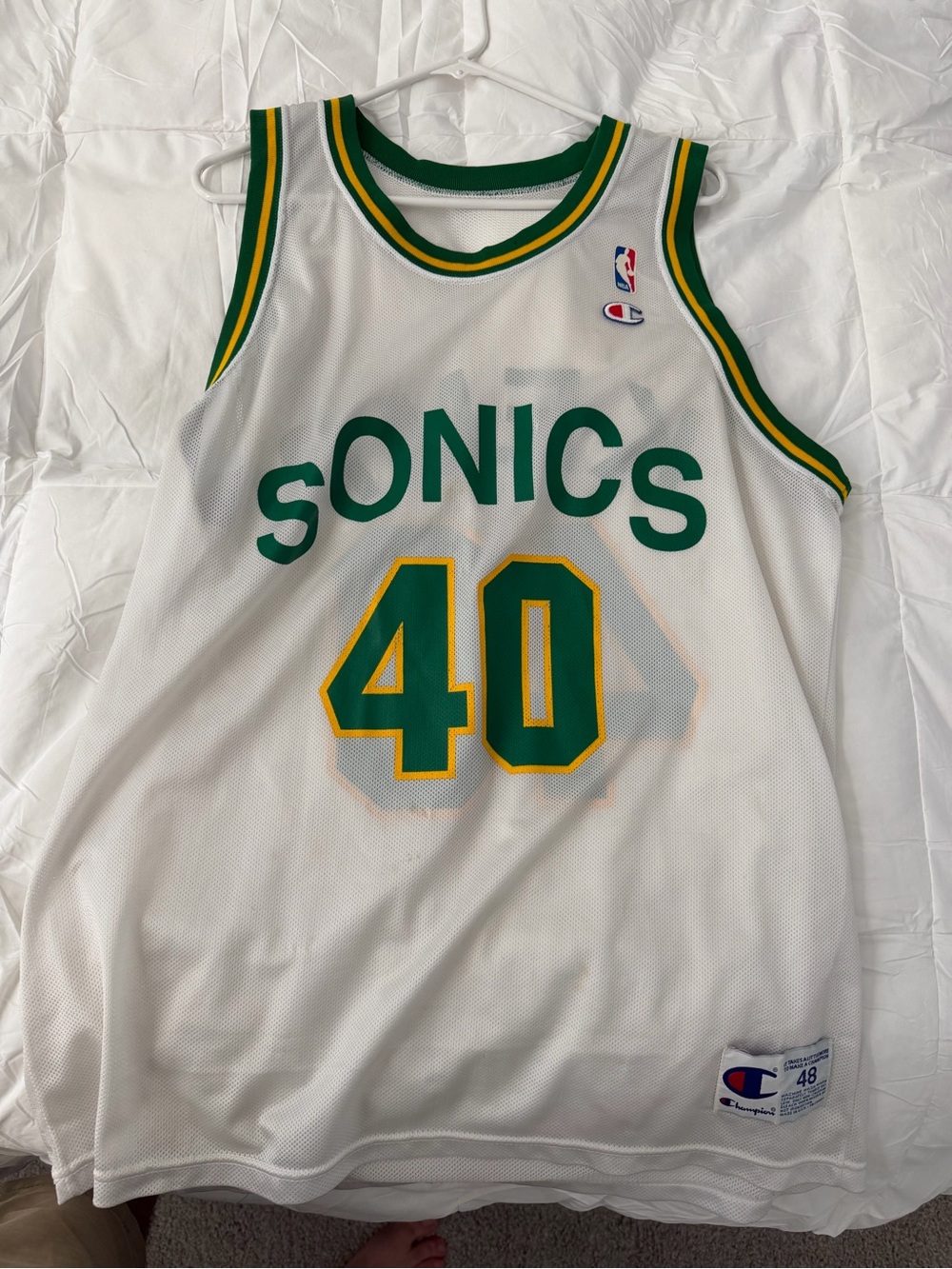 Champion White Green Seattle Sonics #40 Basketball Jersey